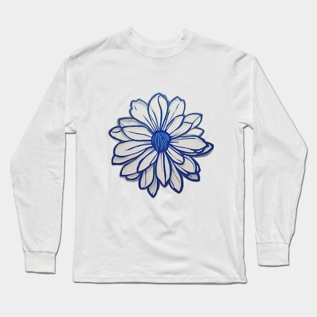 Blue Floral Design on Black Background No. 519 Long Sleeve T-Shirt by cornelliusy